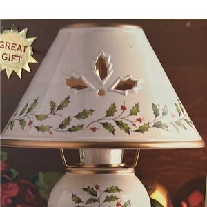 Holiday Ceramic Table  candle light Lamp with Holly Design